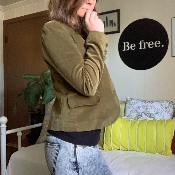 Olive green velvet FOSSIL blazer coat - Picture 4 of 16